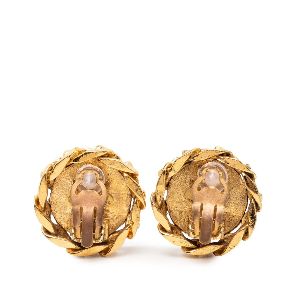 Pre-Loved Chanel CC Gold Plated Rhinestone Round Clip On Earrings - Picture 2 of 3